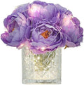 Artificial Peony Silk Flower Centerpieces with LED Light Faux Floral Arrangement in Glass Vase for Home Wedding Table Decoration (Purple) by GreenHouzz