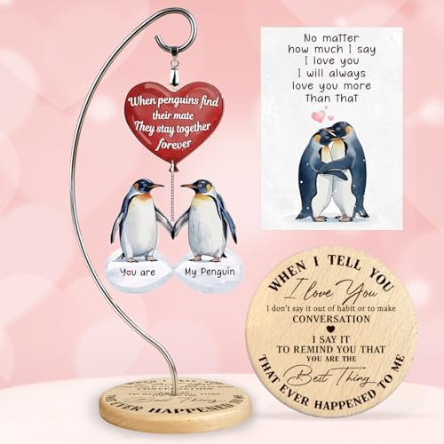 Gifts for Him Her - Wedding for Women Men Couple - Birthday Gift for Girlfriend Boyfriend - Romantic I Love You Gift for Wife - Couple Penguin Ornaments for Christmas Valentines Day by Hanatoca
