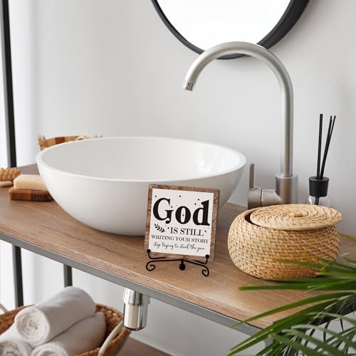 Home Decor, Farmhouse Shelf Decor For Living Room, Boho Aesthetic Table Decorations, Christian Gifts For Women Men, Entryway Tv Stand Fireplace Mantle Coffee Table Decoration (story-04) - Image 4