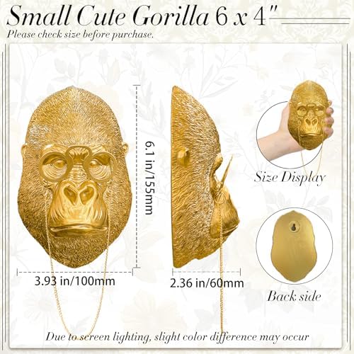 Juedawyal Gold Animal Head for Wall, Resin Gorilla Animal Heads Wall Decor Sculpture Vintage Wall Art for Eclectic Gallery Wall Entryway Bar Living Room Home Office - Image 3