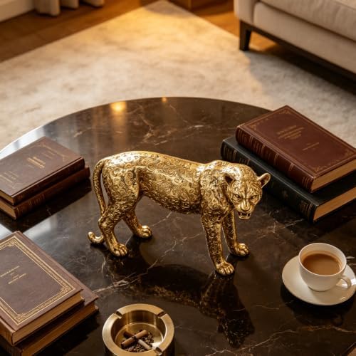 Guichifun Leopard Statue Home Decor Accents - Cheetah Figurines for Shelf Bookshelf TV Stand Decor Bedroom Office Decorations Ideal Gift for Animal Lovers 11.7 x 5.6 x 8.2 Inch - Image 5