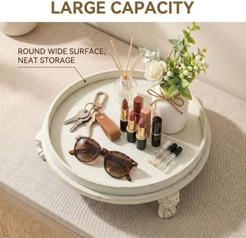 Vintage White Decorative Tray, 11.8 Inch Round Tray with Claw Feet - Image 6