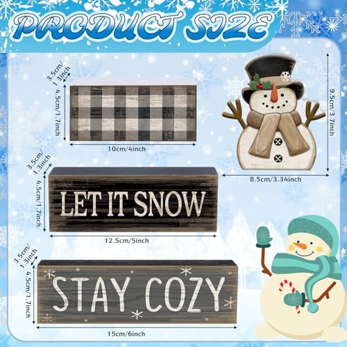 Yuntau 4 Pcs Winter Table Decorations Wooden Snowman Tiered Tray Decor - Image 4