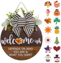 Interchangeable Welcome Sign Front Door Wreaths for Summer Fall Winter by PurpleSwan