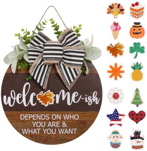 Interchangeable Welcome Sign Front Door Wreaths for Summer Fall Winter by PurpleSwan