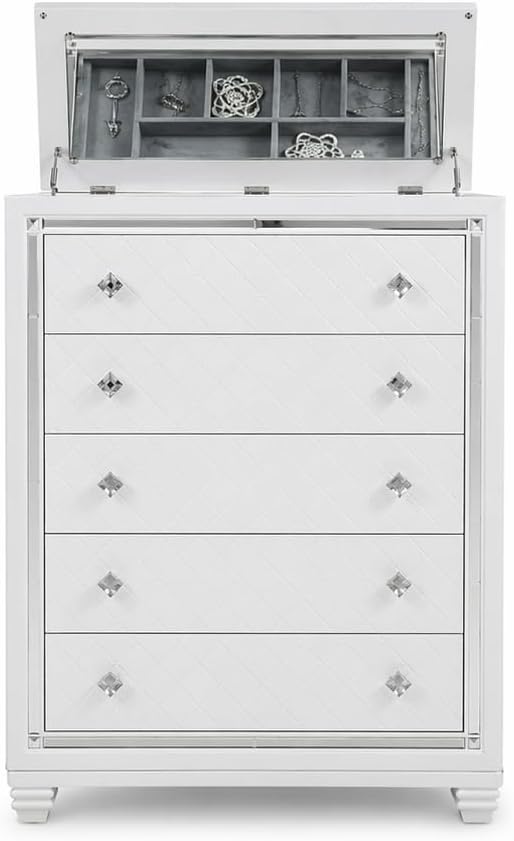 First of a Kind Shiney Contemporary 5 Piece King Bedroom Set High Gloss White - Image 7