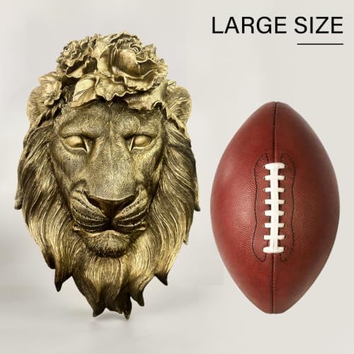 GUSFREUD Gold Animal Heads Sculptures Wall Art - Resin Faux Lion for Home Wall Decor, Lion Wall Hanging Decoration for Living Room, Bedroom & Kitchen, Unique Gift Idea - Image 6