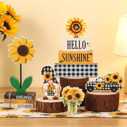 11 Pcs Sunflower Table Centerpiece Decorations, Wooden Stacked Sign - Image 3