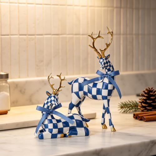 WDS WONDROUS Christmas Reindeer Decorations, Modern Blue White Table Decor - Image 6