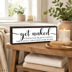 Funny Bathroom Wooden Sign, Playful Get Naked Quote, Funny Farmhouse Bathroom Wall Sign, Solid Wood Bathrooms Decor Accent, Modern Rustic Restroom Wall Decor Gift, 9.5 x 3.1 Inches - Image 5