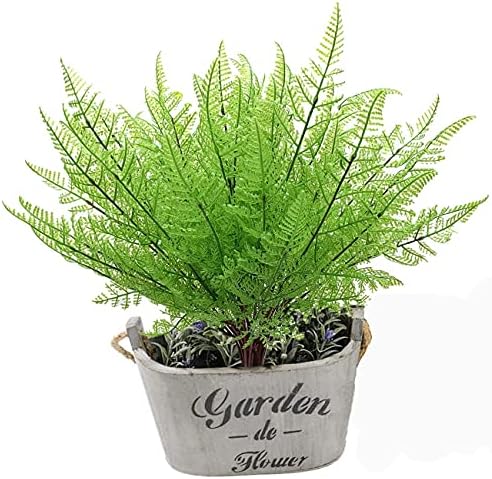 Artificial Fern Leaves Plants, Plastic Shrubs Grass Fake Bushes 2pcs, Outdoor Indoor Greenery Home Garden Décor Verandah Planting Filler Table Centerpieces Arrangements DIY Decoration - Image 2