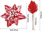 10 PCS Snow Poinsettia Stems, Large 10.6" Christmas Flowers, Red/White - Image 4