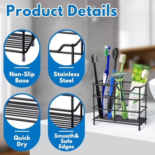 Toothbrush Holders for Bathrooms 304 Stainless Steel Quick Drying Black - Image 7