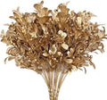 Artificial Flowers Christmas Decor, Golden Leaves Branches Plants Fake Berry Grass for Wedding Bridal Bouquet Party Indoor DIY Home Office Table Centerpieces Arrangements Decoration - Gold 4 Pack by CATTREE