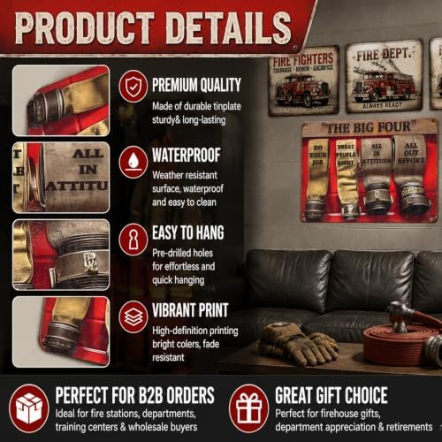 Vintage Firefighter Metal Art Tin Sign Retro Firehouse Wall Decor Funny Inspirational Quote Poster for Garage Man Cave Coffee Bar Home Office Decoration Gift 12x16 Inch - Image 3