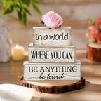 Yuntau 4 Pcs Farmhouse Tiered Tray Decor, Be Kind Block Sign with Flower - Image 3