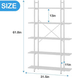 Bookshelf 5 Tiers White Wooden Storage Shelf, Modern Open Display Storage - Image 2
