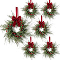 6 Pcs Small 4th of July Hanging Wreaths for Cabinets Patriotic Mini Candle Ring Wreath with Red White Blue Flowers (6, Burgundy Bow Cedar Red Berries) by Unknown