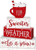 Marsui 4 Pcs Winter Tabletop Decor Red Hot Cocoa Christmas Block Signs by Marsui