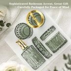 Green Bathroom Accessories Set, 5Pcs Clear Glass Green Accessories with Lotion Soap Dispenser, Soap Dish, Toothbrush Holder, Tumbler, Cotton Swab Jar, Modern Bathroom Decor Crystal Vintage Gift - Image 6