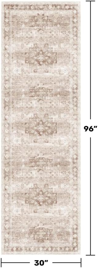 Beige Washable 2'6"x8' Wide Hallway Runners, Kitchen Runner Rug, Non-Slip & - Image 2