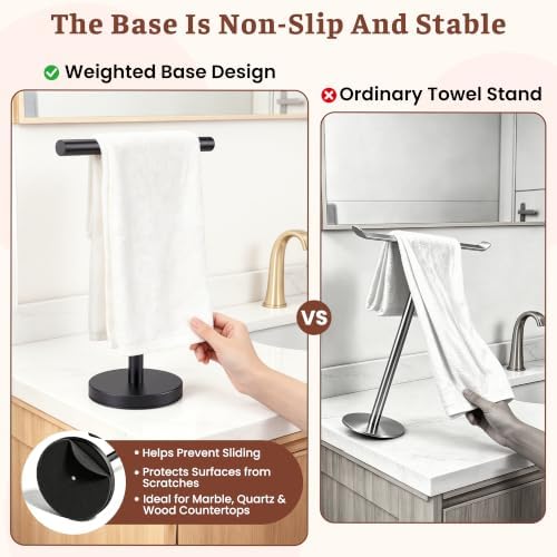 Hand Towel Holder Stand, Freestanding Bathroom Towel Rack, Black - Image 3