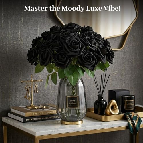 JOHOUSE 30PCS Black Faux Roses, Gothic Artificial Flowers Decor - Image 2