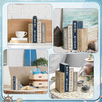 Lineshading 4 Pcs Summer Lake House Decor Stacked Wooden Book Block Signs - Image 5