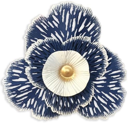 Metal Flower Wall Art Decor, 10" Blue White Layered Floral Sculpture by Picfarce