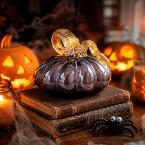 Purple Blown Glass Pumpkin Art Glass Fall Decor Pumpkin Thanksgiving Table - Image 6