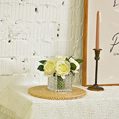 Artificial Peony Silk Flower Centerpieces Faux Floral Arrangement in Glass Vase for Home Wedding Table Decoration (Cream) - Image 6