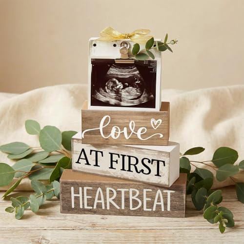 CroBlissful 4 Pcs Ultrasound Picture Frame Gender Reveal Gifts for Parents Wooden Sonogram Pregnancy Keepsake Love at First Heartbeat Pregnancy Gifts for Expecting Dad Mom, Baby Shower Decor - Image 2