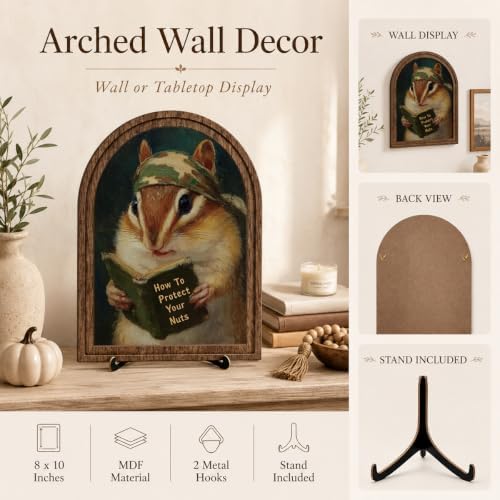 Wooden Tabletop Decor Funny Reading Chipmunk Art for Bookshelf Desk Shelf, Vintage Animal Sign with Rustic Frame, Home Office Decorative Accent - Image 4