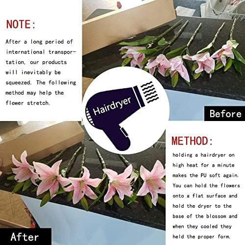 Artificial Tiger Lily Latex Real Touch Flower Home Wedding Party Decor,Pack of 5 (White with red Heart) - Image 6