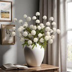 10Pcs 20.5" Artificial Pompon Mum Silk Flower Stems, Fake Chrysanthemum Ball Faux Flowers for Vase, Fall Floral Stems for Indoor Home Decor Wedding Centerpieces, White (No Vase) - Image 5