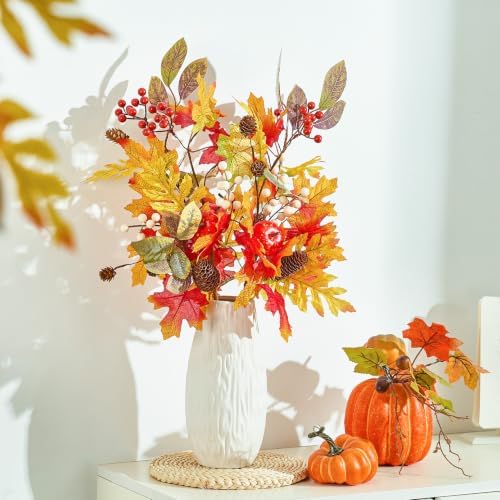3 Pcs Artificial Fall Stems for Vases with Maple Leaves Fake Pumpkins Pinecones Berries, 26" Faux Fall Foliage Stems Branches for Home Harvest Farmhouse Thanksgiving Table Centerpieces - Image 2