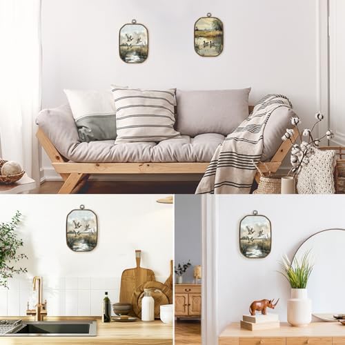 dvhdajed Vintage Mallard Duck Nursery Wall Art Decor, Country Farmhouse Duck Hunting Framed Canvas Art, Rustic Cottage Core Farm Animal Octagon Wall Hanging Decor for Bedroom Living Room, 10.2x7 Inch - Image 5