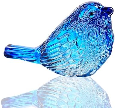 Blue Glass Bird Figurine Crystal Animal Collectible Shelf Decor by HDHYALINEDORA