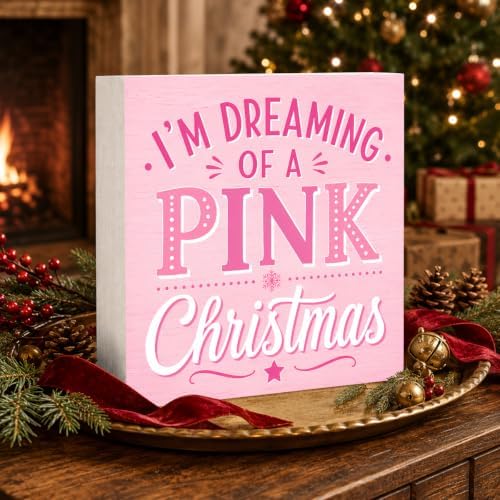 Pink Christmas Decor I'm Dreaming of A Pink Christmas Wood Box Sign - Image 3