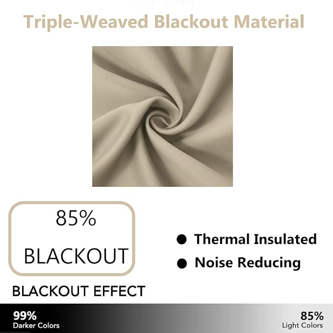 Beige Thermal Blackout Curtains/42 x 63 Inch/Set of 2 Panels Room Darkening - Image 3