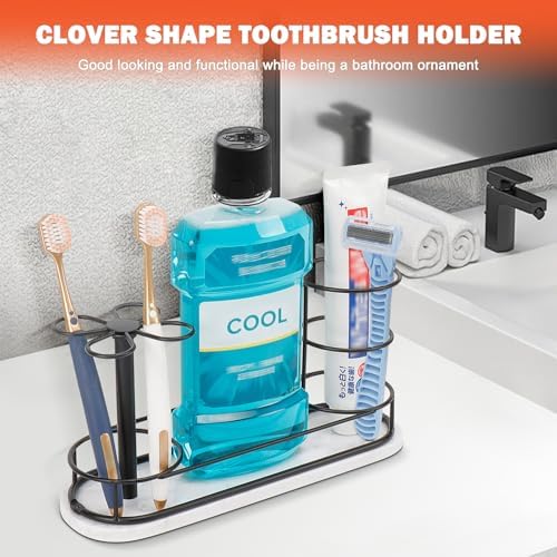 Toothbrush Holder Stand for Bathroom, Metal Toothbrush Organizer with Marble Base, Toothbrush Storage Collection for Family, Suitable for Home Hotel Countertop Vanity (Large, Matte Black) - Image 3