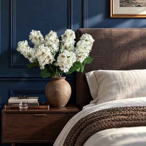 Ttranewsoo Hydrangea Artificial Flowers,Fall Hydrangeas Artificial Flowers, Fake Fall Dried Hydrangea Decoration,Faux Silk Flower with Stems Winter Decor Without Vase White 8PCS - Image 7