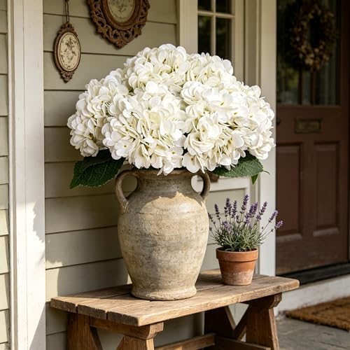 Kimura's Cabin 6pcs White Hydrangea Artificial Flowers Silk Fake Flowers - Image 3