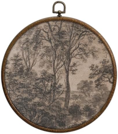 Round Wall Decoration, Vintage Moody Woodland Landscape Wall Art, Printed Canvas Wall Hanging for Bedroom Kitchen Home Office, Living Room Wall Art, Dorm Decor, Circular Wall Hanging with Hooks,24 by Unknown