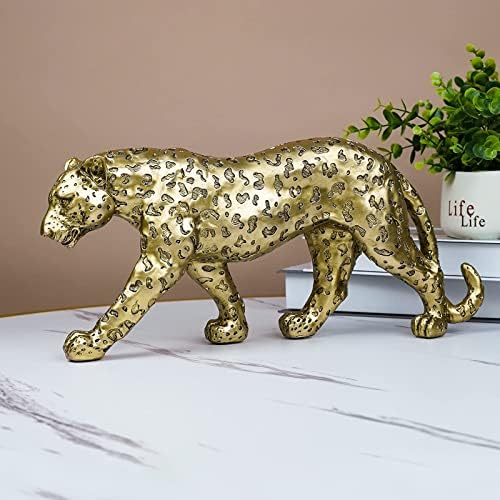 Cheetah Statue Home Decor Leopard Sculpture Resin Sitting Cheetah Figurine Desktop Table Top Ornament Decoration for Home Office-Gold Or Silver (Walking-Champagne Gold) - Image 4