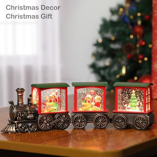 Train Snow Globe Christmas Snow Globe Lantern with Auto 6H Timer and Manual Glitter, Lighted Christmas Decorations Indoor with Gingerbread Man Tree for Home Tabletop, Battery Operated - Image 2