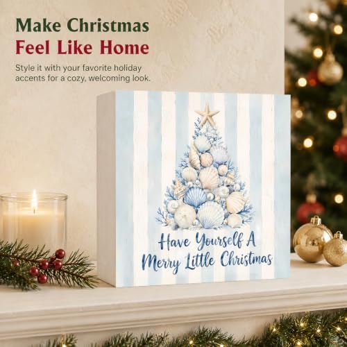 Christmas Decorations Coastal Xmas Seashell Tree Wood Box Sign - Image 5