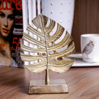 MyGift Brass Tone Metal Palm Leaf Modern Art Sculpture Decor, Monstera Plant Statue - Handcrafted in India - Image 2
