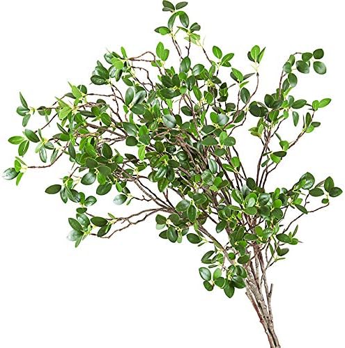Ollain 43" Artificial Greenery Stems Plants Faux Leaf Green Eucalytus Branches Ficus Twig Fern Fake Green Bushes Shrubs for Home Party Wedding Decoration (4 Pack) by Ollain