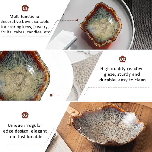 8" Ceramic Decorative Bowl，Irregular Rim Reactive Glaze Key Bowl For Entryway Table，Handcrafted Purse Catch All Bowls，Japanese Style Fruit Bowls For Tabletop or Home Decor - Image 6